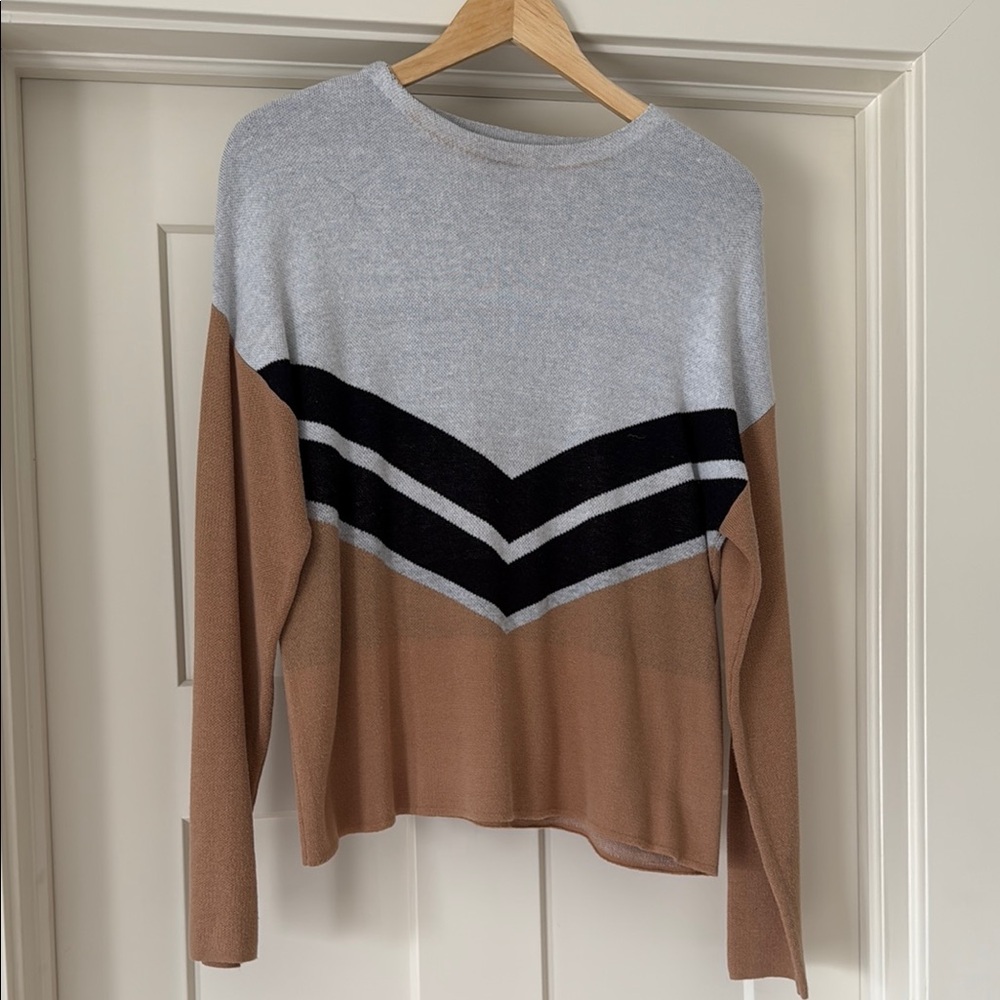 Stylish Women's Sweater in Gray, Black, and Tan